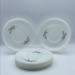 Vintage Fire King Harvest Silver Wheat Saucer Plate Milk Glass Set Of‎ 6